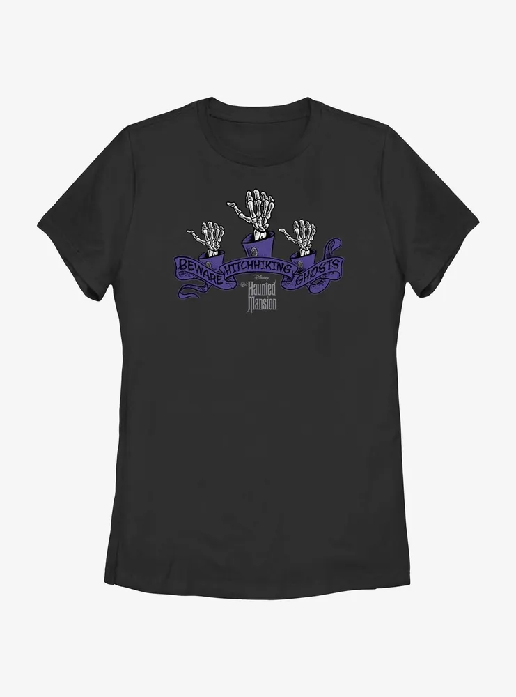 Disney Haunted Mansion Beware Hitchhiking Ghosts Womens T-Shirt