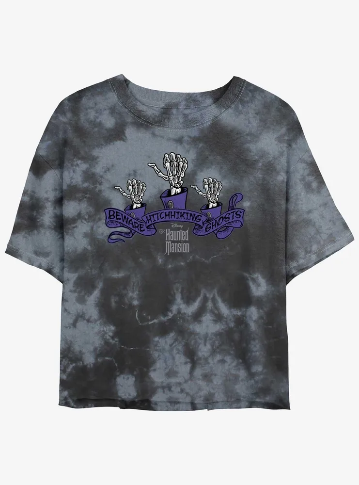 Disney Haunted Mansion Beware Hitchhiking Ghosts Tie-Dye Womens Crop T-Shirt