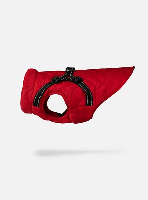 Quilted Dog Jacket With Built-In Harness Red