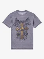 Gold Foil Cross & Skulls Burnout Boyfriend Fit Girls T-Shirt