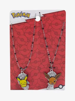 Pokemon Pikachu & Eevee Bling Heart Best Friend Necklace Set