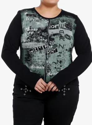 Social Collision Warning Graphic Girls Long-Sleeve Top Plus