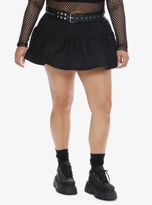 Social Collision Black Ruffle Skirt With Belt Plus