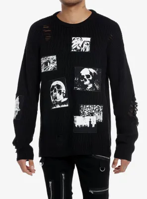 Social Collision® Horror Patches Knit Sweater