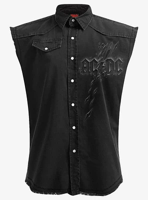 AC/DC Back Black Torn Sleeveless Button-Up