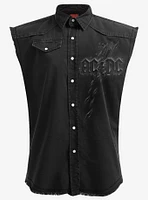 AC/DC Back Black Torn Sleeveless Button-Up