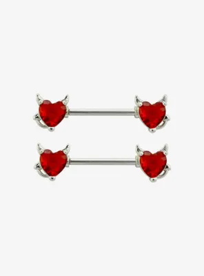 14G Steel Devil Heart Nipple Barbell 2 Pack