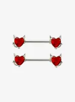 14G Steel Devil Heart Nipple Barbell 2 Pack