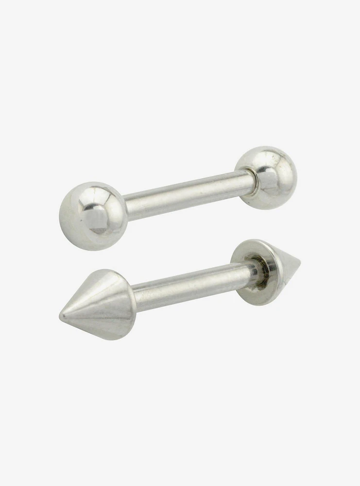 14G Steel Ball & Spike Bridge Barbell 2 Pack