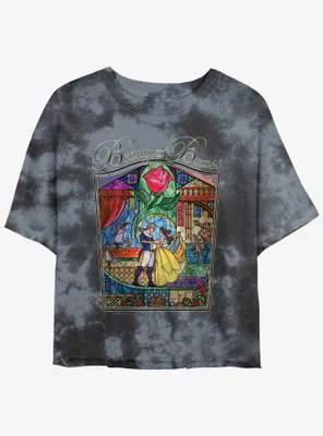 Disney Beauty And The Beast Story Stained Glass Womens Tie-Dye Crop T-Shirt