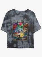 Disney Beauty And The Beast Story Stained Glass Womens Tie-Dye Crop T-Shirt