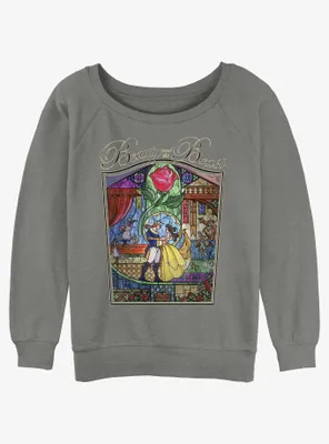 Disney Beauty And The Beast Story Stained Glass Womens Slouchy Sweatshirt