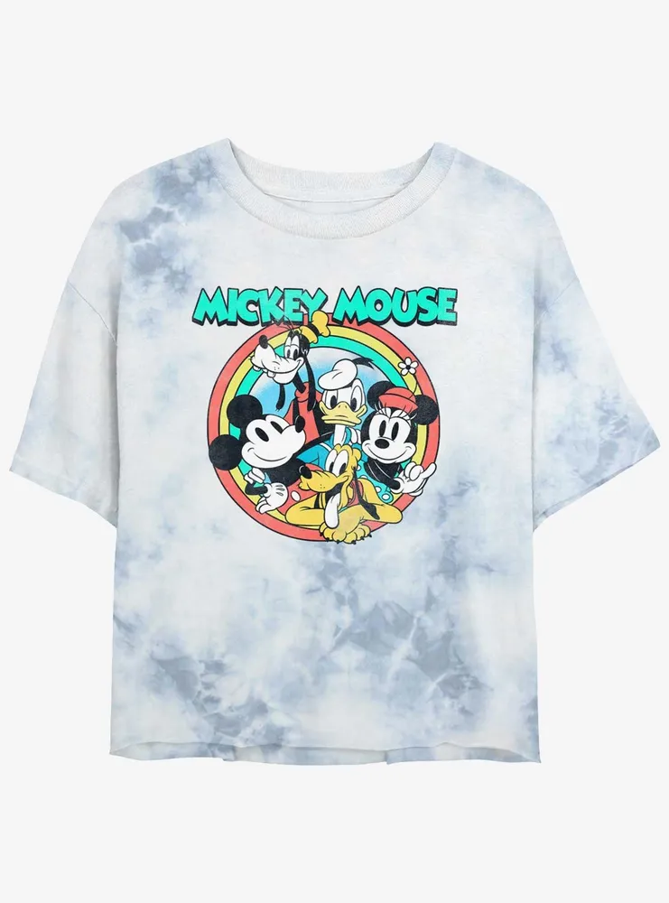 Disney Mickey Mouse & Friends Pose Womens Tie-Dye Crop T-Shirt