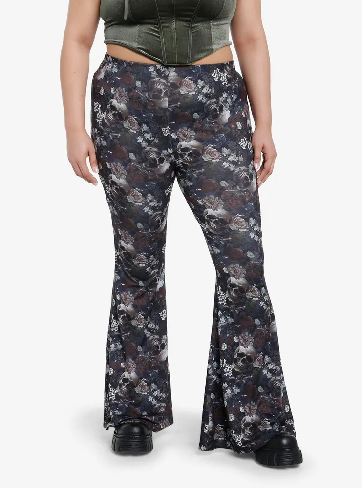 Skulls & Flowers Bell Bottom Pants Plus