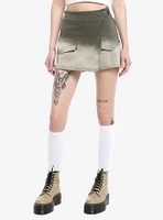 Social Collision Green & Tan Ombre Wash Wrap Skort