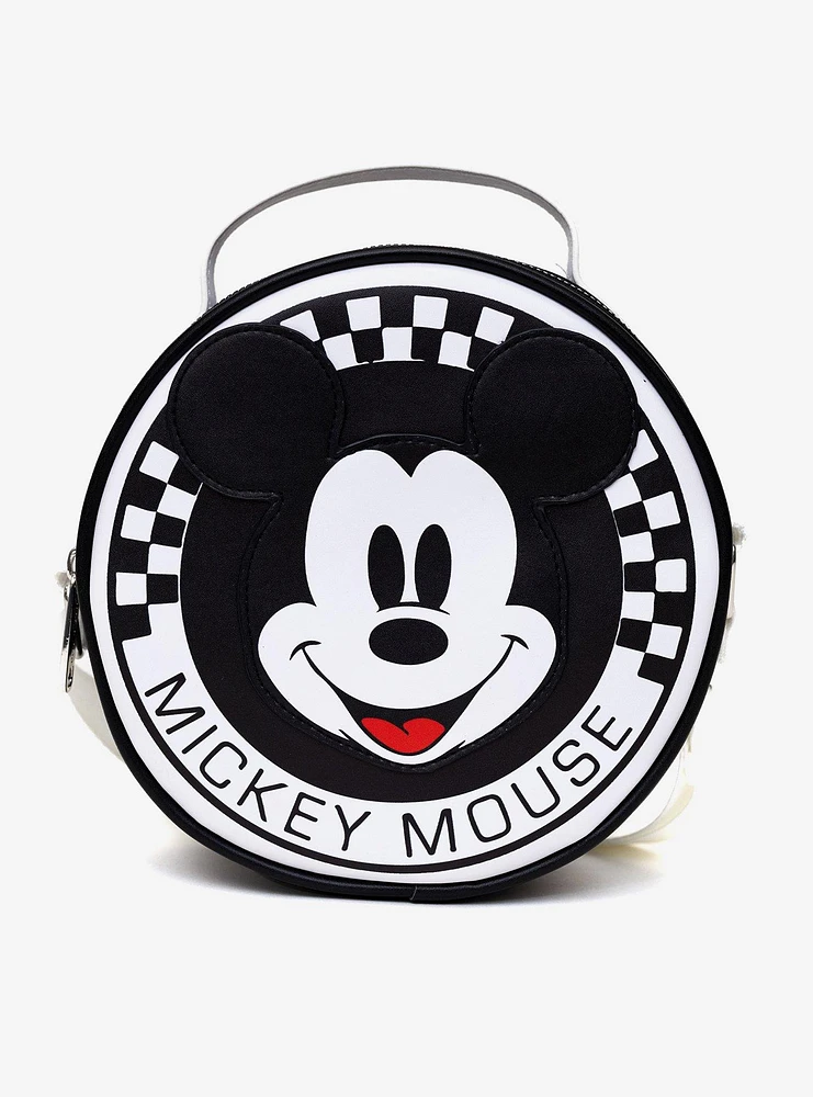 Disney Mickey Mouse Smiling Face Applique Checkered Crossbody Bag