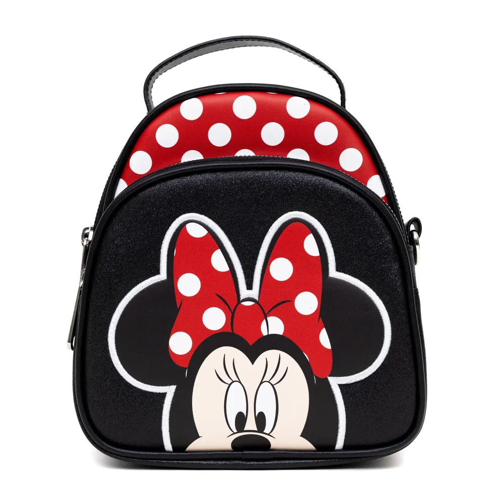 Disney Minnie Mouse Face And Bow Close Up With Autograph Polk Dot Crossbody Bag