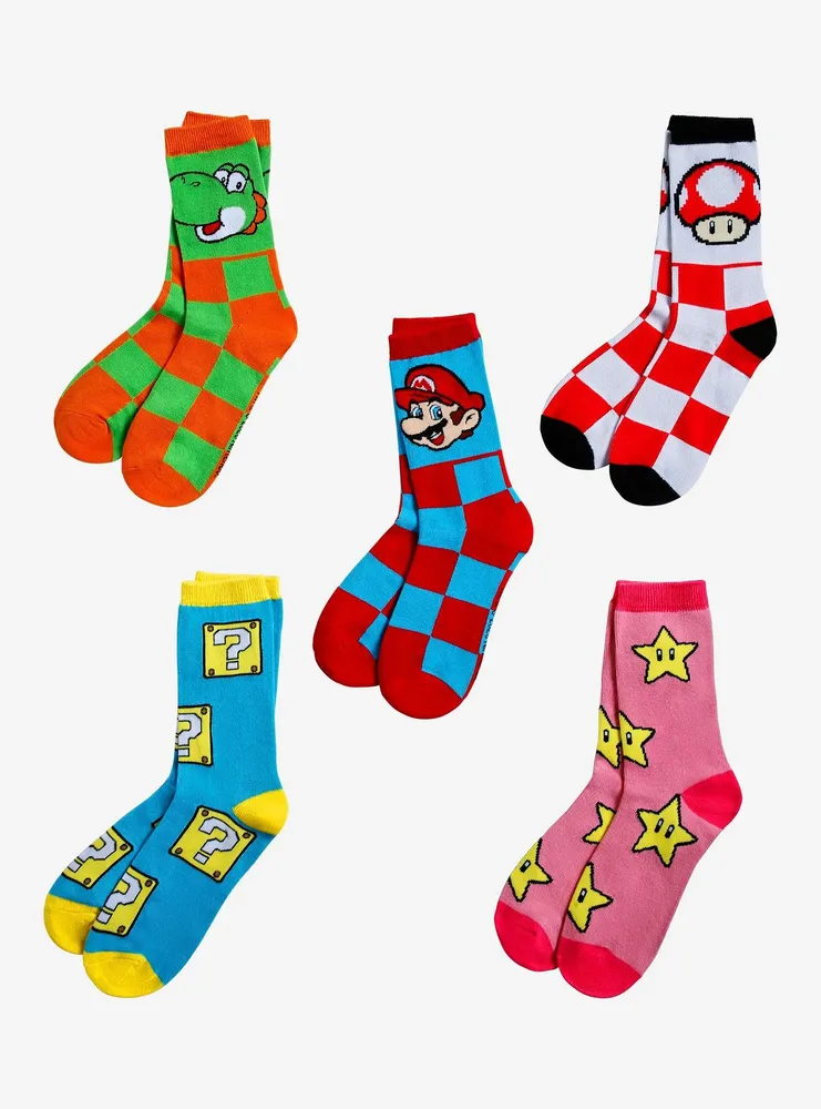 Advent Calendar 12 Pair Super Mario Crew Socks Mens | Green | Regular 10-13 | Socks Crew Socks | Multi-Pack