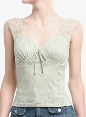 Thorn & Fable Light Green Lace Sweetheart Top