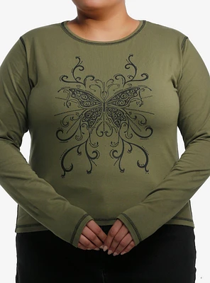 Daisy Street Butterfly Filigree Rhinestone Girls Long-Sleeve T-Shirt Plus