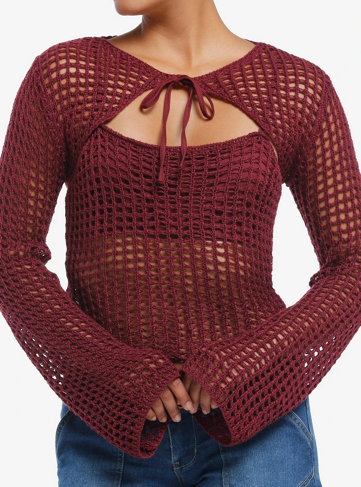 Daisy Street Burgundy Knit Girls Cami Bolero Set