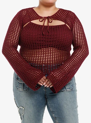 Daisy Street Burgundy Knit Girls Cami Bolero Set Plus