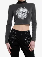 Social Collision Skull Rose Girls Crop Long-Sleeve Top