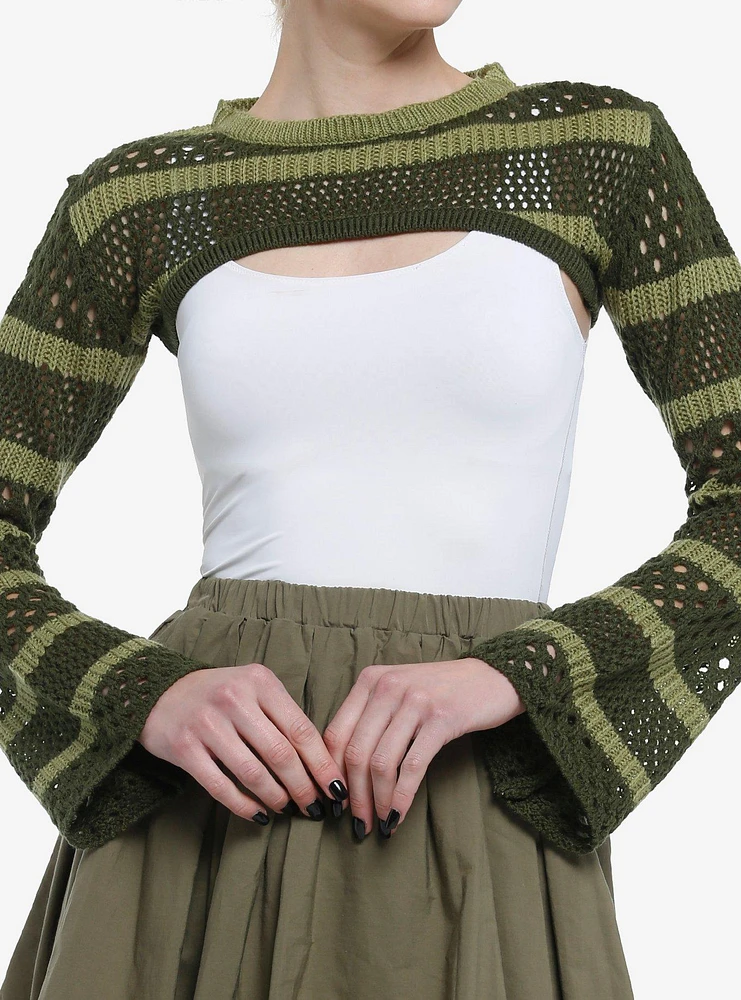 Thorn & Fable Green Stripe Bolero Girls Crop Shrug