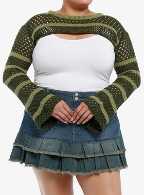 Thorn & Fable Green Stripe Bolero Girls Crop Shrug Plus