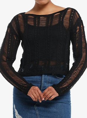 Thorn & Fable Black Destructed Girls Sweater