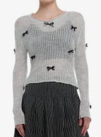 Grey Black Bow Girls Knit Sweater