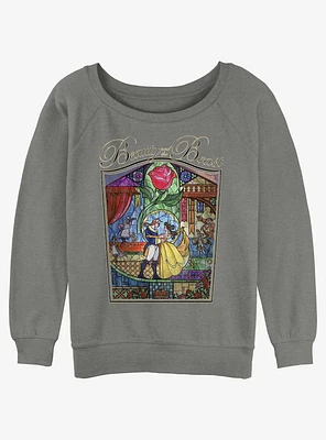 Disney Beauty And The Beast Story Stained Glass Girls Slouchy Sweatshirt