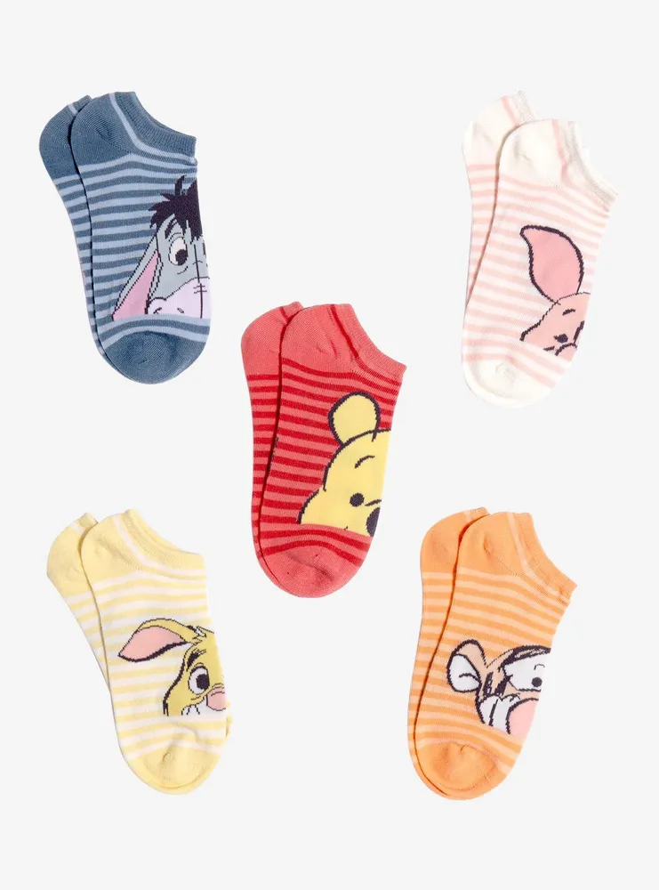 Hot Topic Disney Winnie The Pooh Peeking Stripe No-Show Socks 5 Pair