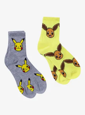 Pokemon Pikachu & Eevee Crew Socks 2 Pair