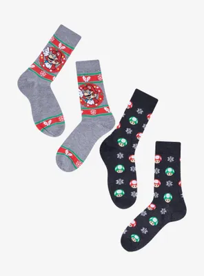 Super Mario Holiday Crew Socks 2 Pair