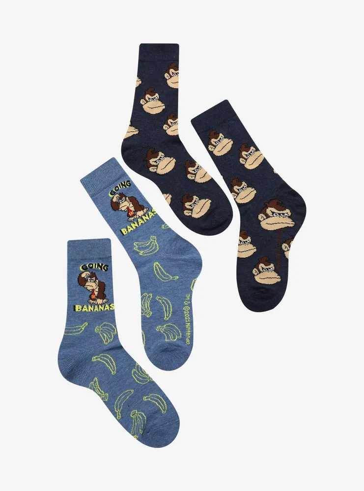 Donkey Kong Bananas Crew Socks 2 Pair