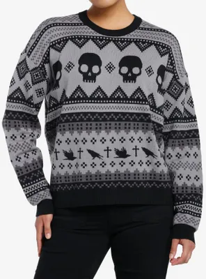 Social Collision Skull & Raven Grandpa Style Girls Sweater