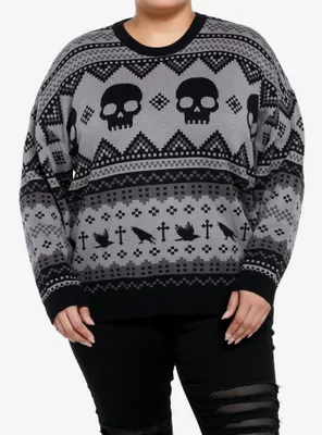 Social Collision Skull & Raven Grandpa Style Girls Sweater Plus