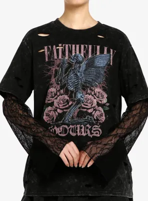 Thorn & Fable Faithfully Yours Lace Sleeve Girls Twofer Long-Sleeve T-Shirt