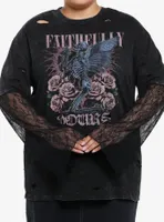 Thorn & Fable Faithfully Yours Lace Sleeve Girls Twofer Long-Sleeve T-Shirt Plus