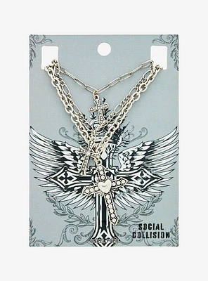 Social Collision Cross Pendant Necklace Set