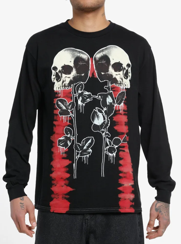 Social Collision® Skull Roses Tie-Dye Long-Sleeve T-Shirt