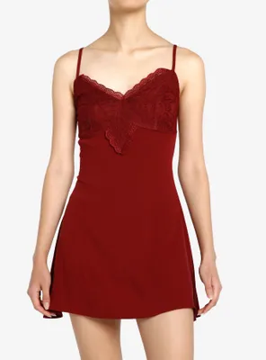 Thorn & Fable Maroon Lace Slip Dress