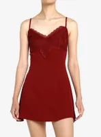 Thorn & Fable Maroon Lace Slip Dress