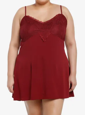 Thorn & Fable Maroon Lace Slip Dress Plus