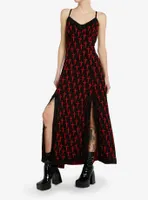 Social Collision Black & Red Dagger Maxi Slip Dress