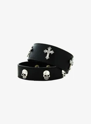 Social Collision Cross & Skull Cuff Bracelet Set
