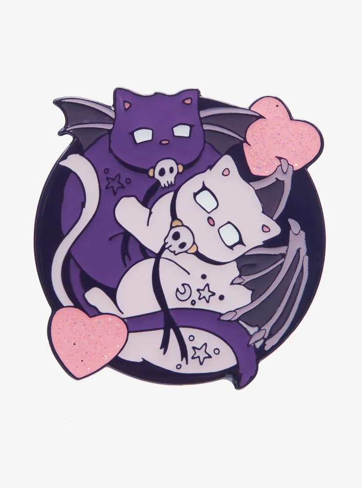 Goth Glitter Cat Duo Enamel Pin By Toon Lord