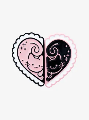Pink & Black Cat Heart Best Friend Enamel Pin Set