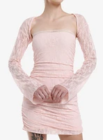Daisy Street Pink Lace Ruched Bell Sleeve Dress